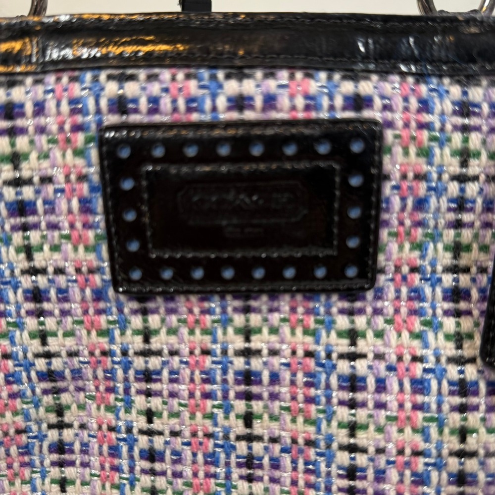 Coach Tweed Shoulder Bag Black Patent Leather Trim Multi Color Tote F17699 - Picture 4 of 14